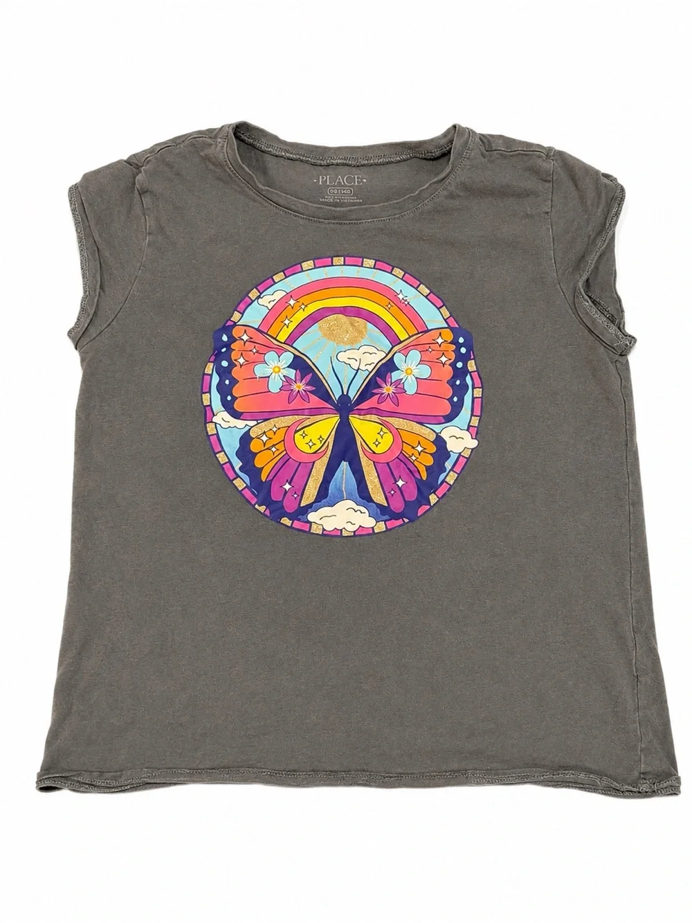 The Children’s Place Gray Butterfly Rainbow Graphic Tee Girls Size 10